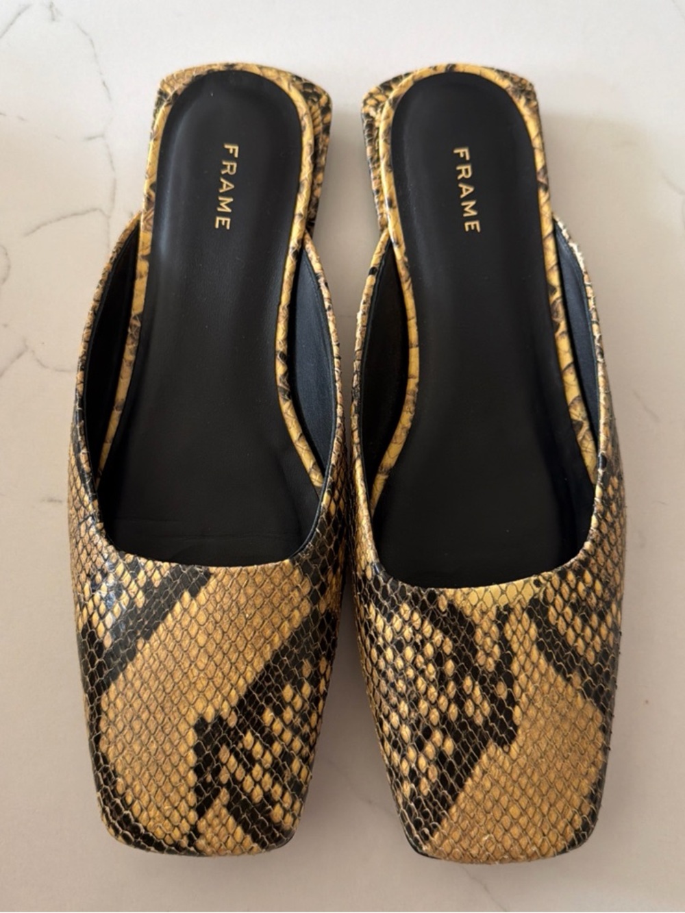 Frame Denim “Le Town” Snake-Print Slide Mules